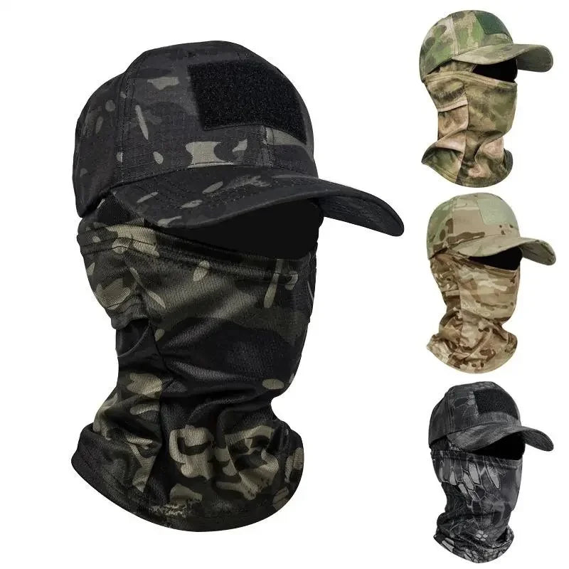 Camo Baseball Cap with Balaclava Outdoor Sun Hat Breathable Hiking Fishing Hats