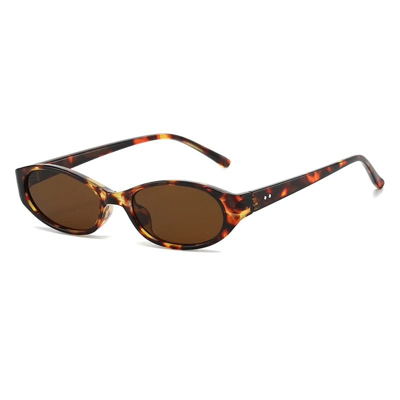 JNPCXI New Fashion Small Oval Punk Men Sunglasses UV400 Retro Rivets Women Cat Eye Leopard Sun Glasses