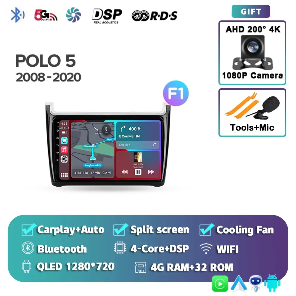For Volkswagen POLO 5 2008 - 2020 Android 15 12+256GB Car Radio Carplay Auto Multimedia Stereo Video Player GPS Navigation