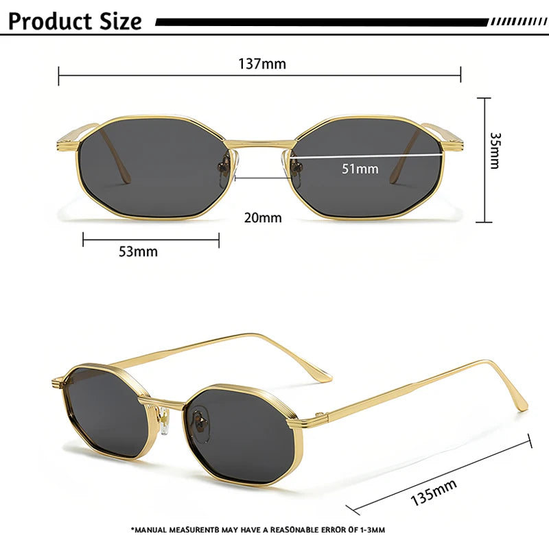 CATERSIDE Fashion Women's Small Frame Sunglasses High-Quality Polygonal Metal Frame Sun Glasses Men Party Outdoor Small Eyewear