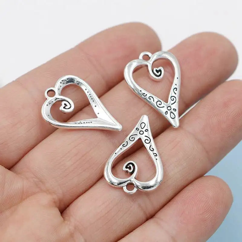 10Pcs Antique Silver Plated Heart Charms Pendant for Jewelry Making Earrings Bracelet Necklace Accessories DIY Craft