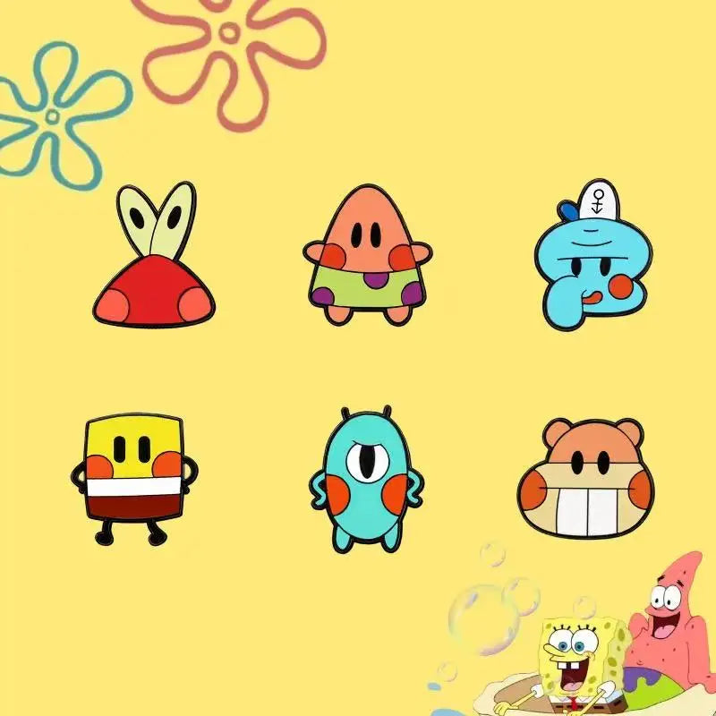 4/6/10 PCS  SquarePants Enamel Lapel Pins Set Cute Children's Gift Jewelry Adorn for Backpack Brooches Collectible Badges