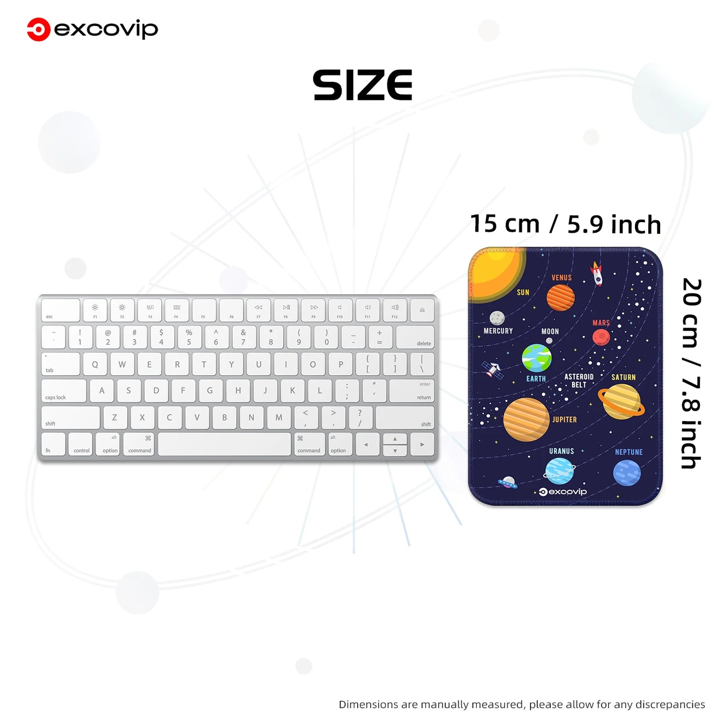 EXCO Mini Solar System Mouse Pad with Stitched Edge Non-Slip Rubber Base Small Office Mousepad for Laptop Computer Portable