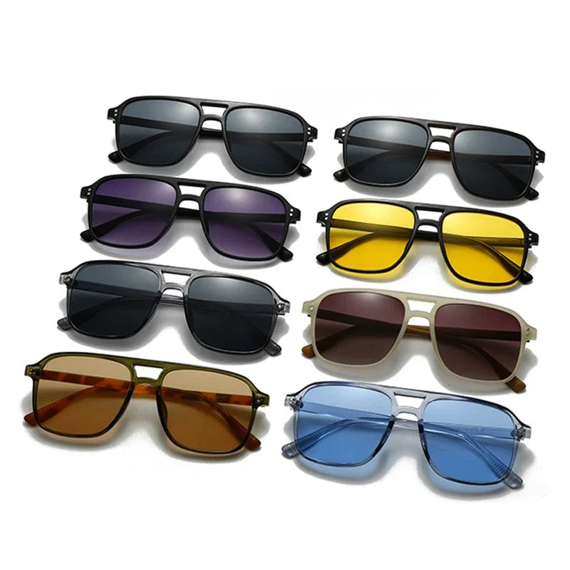 JNPCXI Retro Double Bridges Square Men Rivets Sunglasses Fashion Women Black Yellow Shades UV400 Sun Glasses