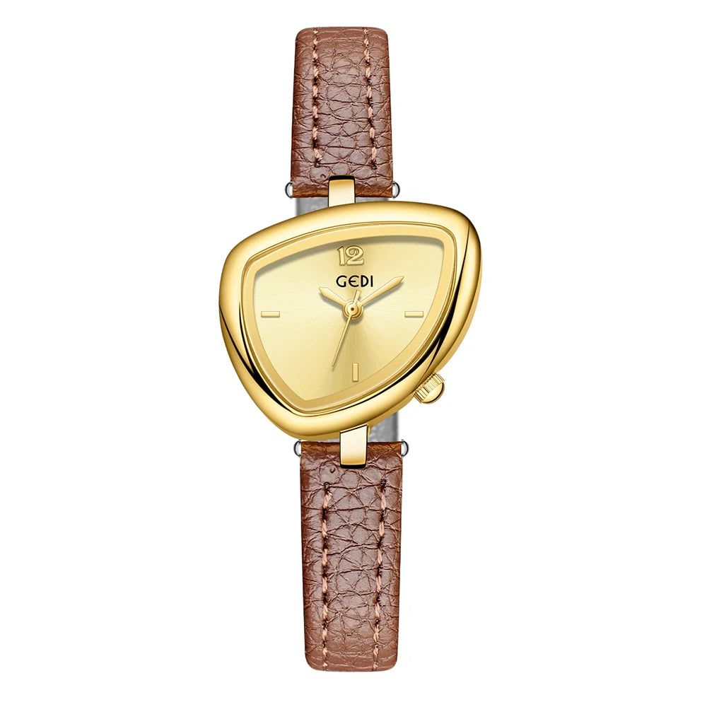 GEDI Quartz Ladies Watches Luxury Niche Small Vintage Watch Woman Leather Strap Wristwatches Fashion Casual Simple Watches Gifts