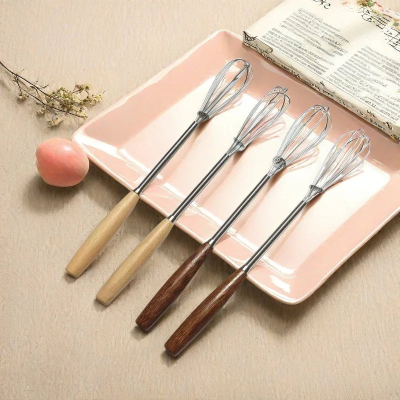 1pc Premium Stainless Steel Whisk with Solid Wood Handle - Perfect for Blending, Whisking & Stirring in the Kitchen