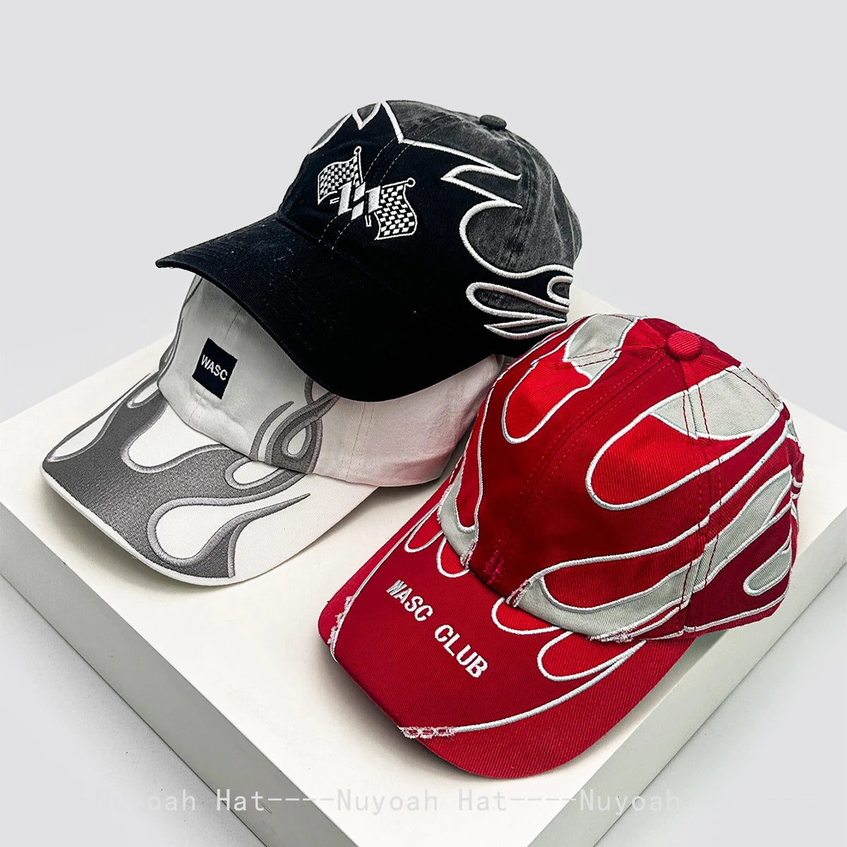 New Unisex Hip Hop Letter Flame Flag Baseball Hats Sunshade Personal Versatile Color Block Peaked Caps Niche Fashion Retro ins