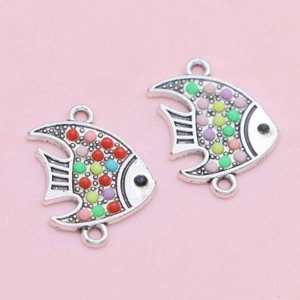 10Pcs Antique Silver Plated Colorful Crystal Fish Charm Connectors for Jewelry Making Bracelet Accessories DIY Craft