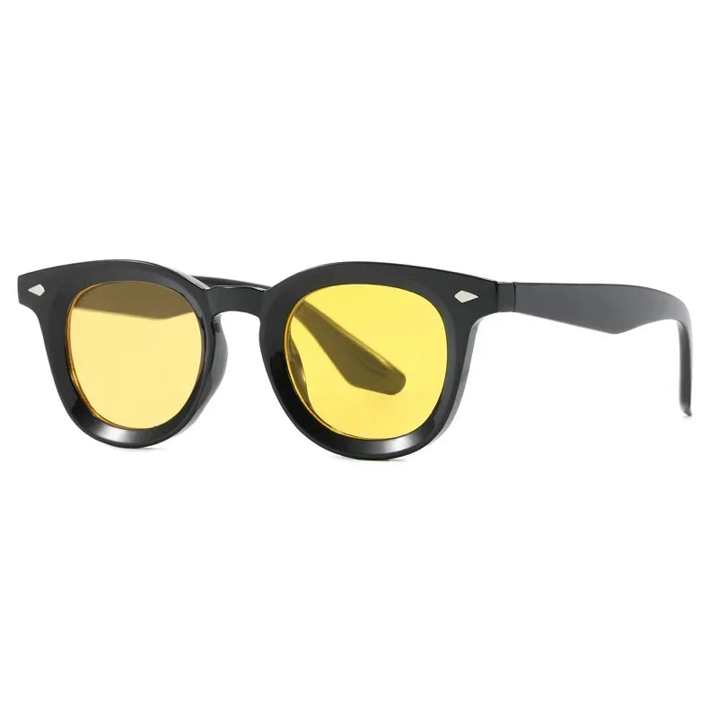 JNPCXI Retro Round Men Sunglasses Fashion Clear Ocean Lens Shades UV400 Women Trending Rivets Sun Glasses