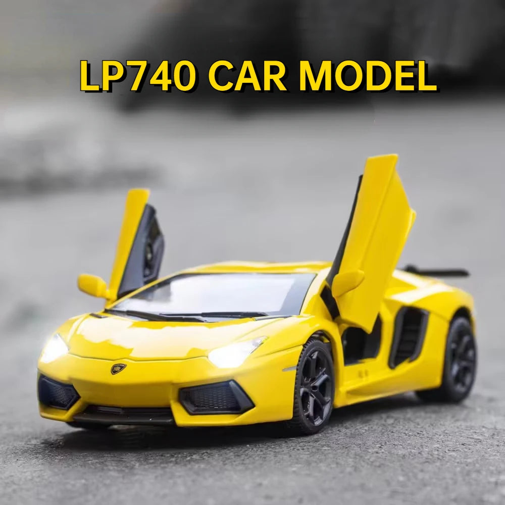 1/32 LP740 Sian Toys Model Car Diecast Alloy Sports Car Metal Body Rubber Tire Doors Opened Sound Light Pull Back Toy Kid Gifts