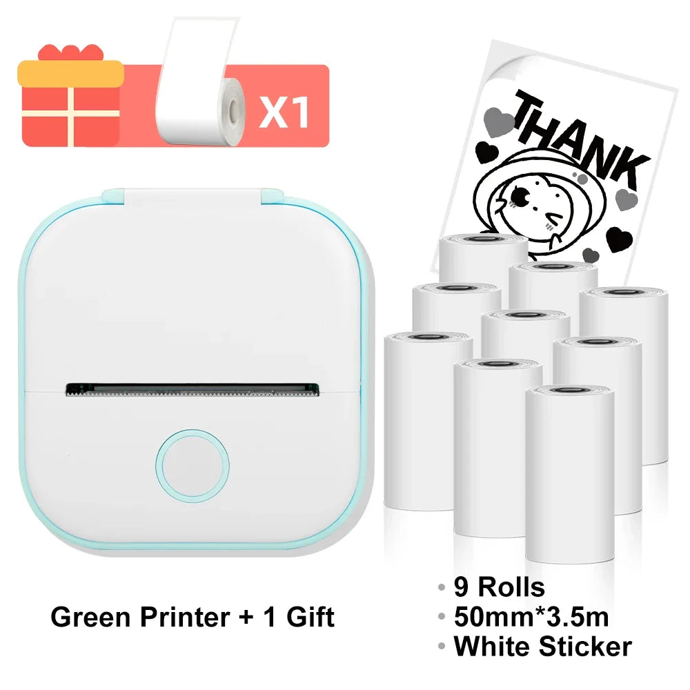 Green T02 Mini Portable Bluetooth Thermal Printer Sticker Photo Maker Machine