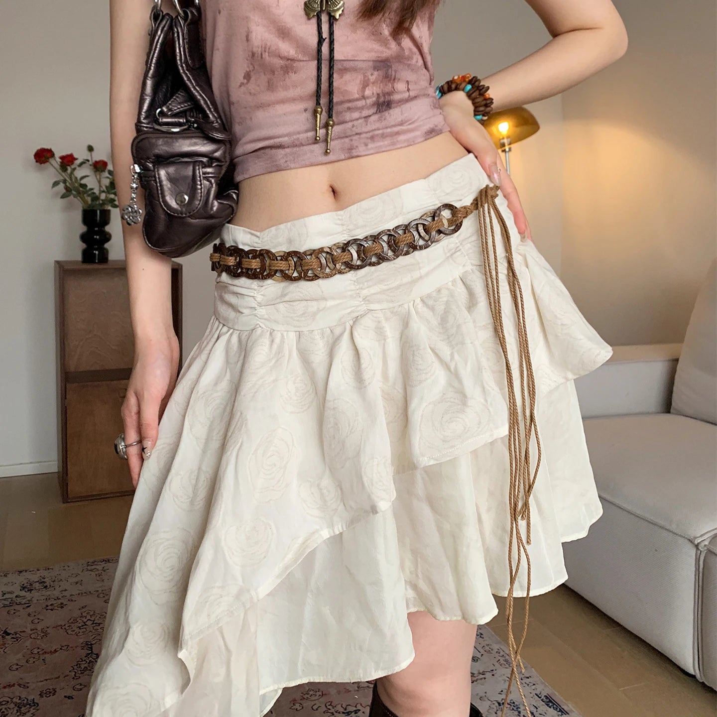 New Ethnic Style Wax Rope Braided Handmade Belt Bohemian Style Waist Chain For Women's Dress Accessory Belt