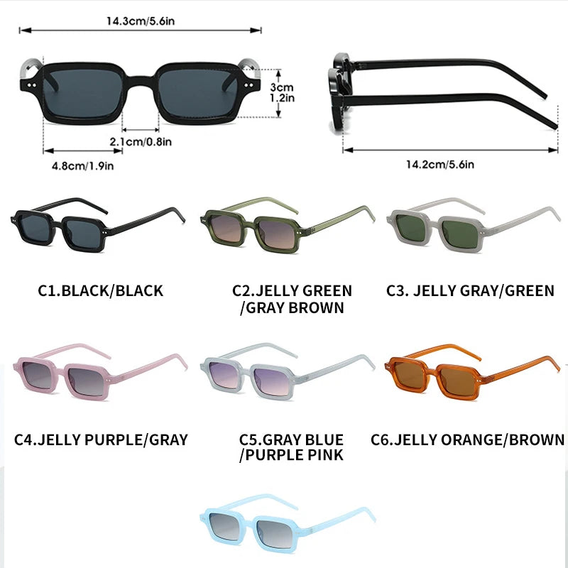 JNPCXI New Retro Small Rectangle Jelly Color Sunglasses Women Shades UV400 Fashion Rivets Men Punk Gradient Sun Glasses