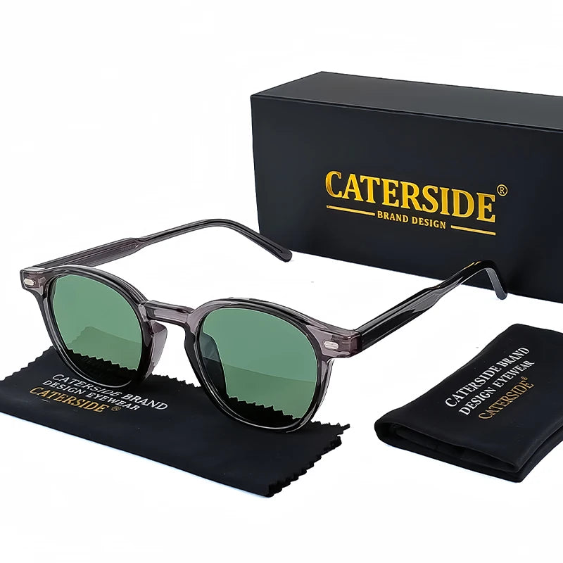 CATERSIDE Polarized Round Sunglasses Men TR Frame Core Insert Leg Sun Glasses Women Set Retro Driving Fishing Punk Eyewear UV400