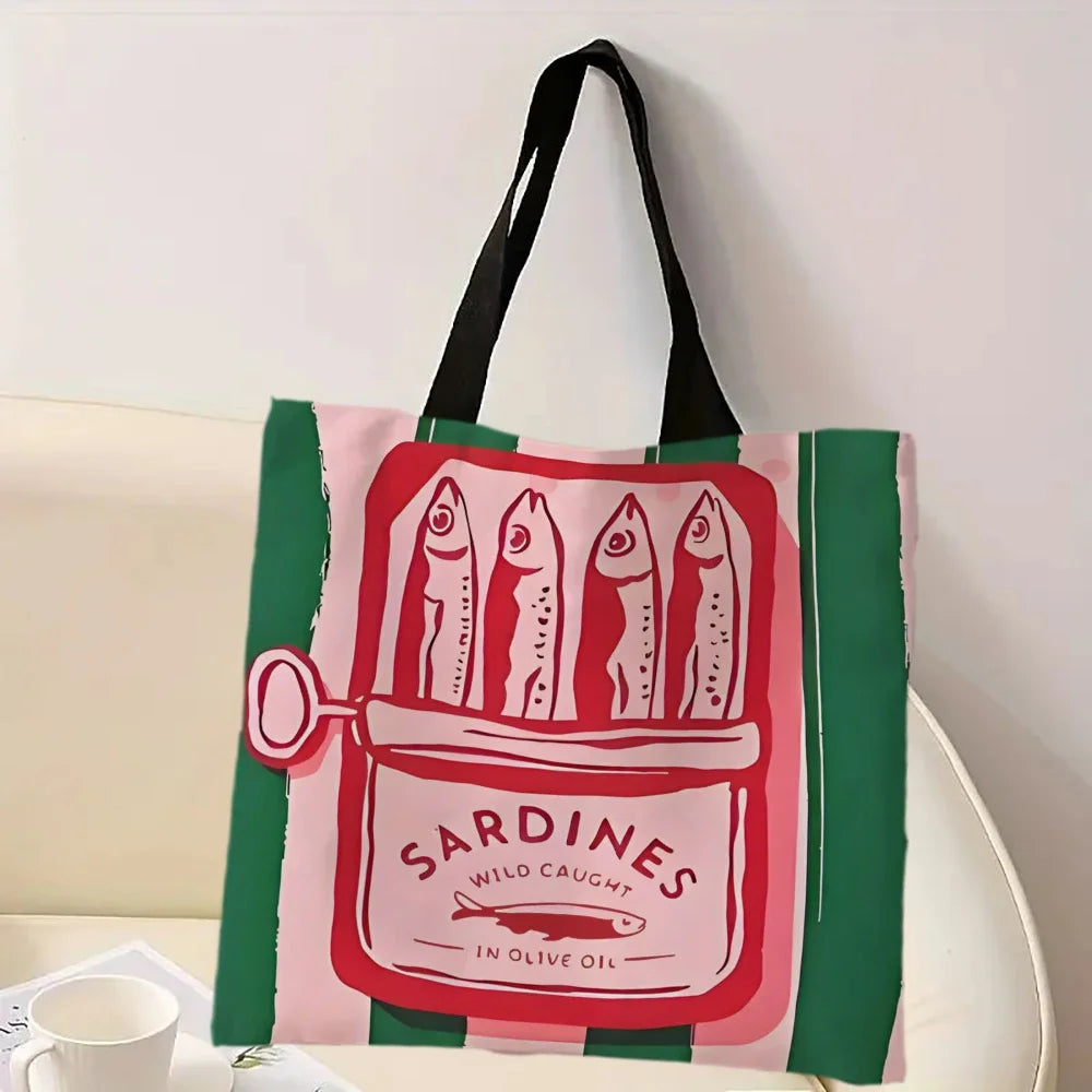 Colorful Sardines Printed Casual Handbag Reusable Fashion Tote Bag Polyester Bag