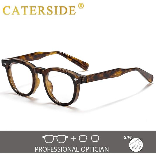CATERSIDE New Men's Retro Round Optical Glasses Customized Round Lens Prescription Eyeglass Women's Myopia Reading Eyewear