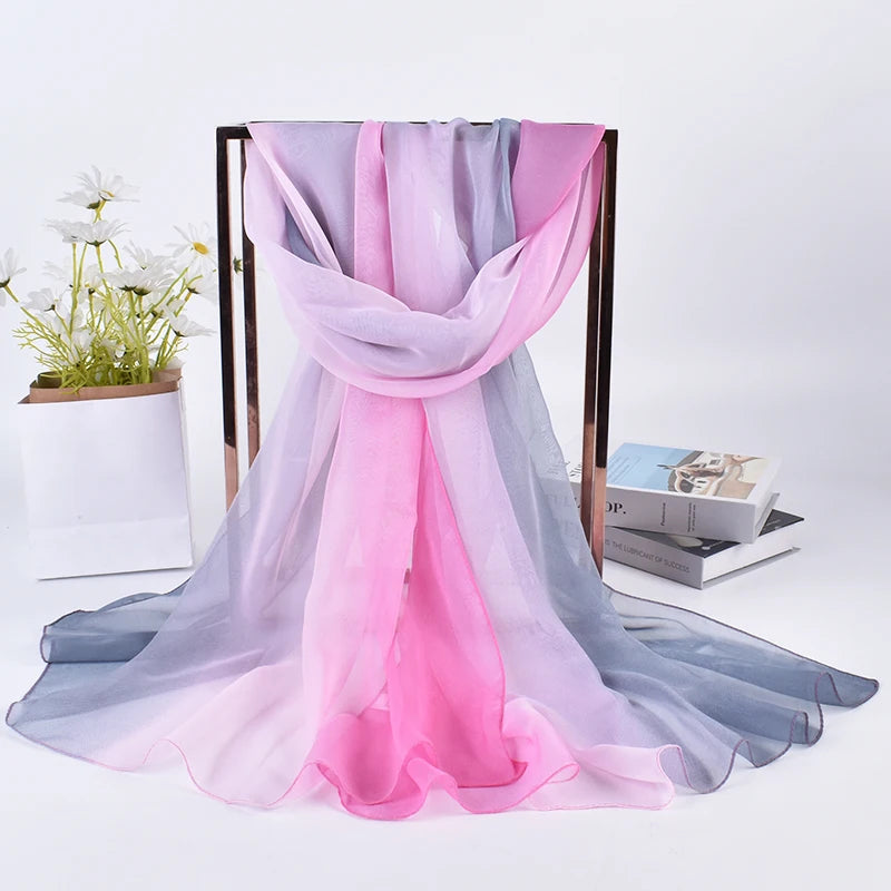 2023 Spring/Summer New Three Color Gradient Silk Scarf 75 * 180 Georgette Long Scarf