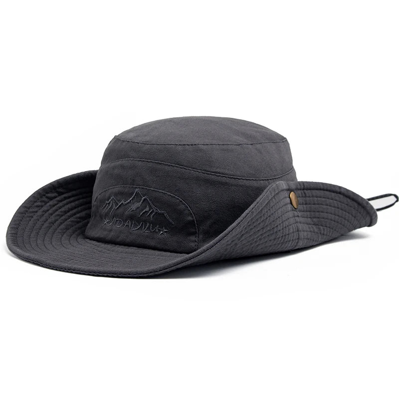 CNTANG Summer Outdoor Bucket Hat Men Cotton Jungle Fishing Hat  Hiking Travel Panama Cap Beach Sun Protector Caps For Men's