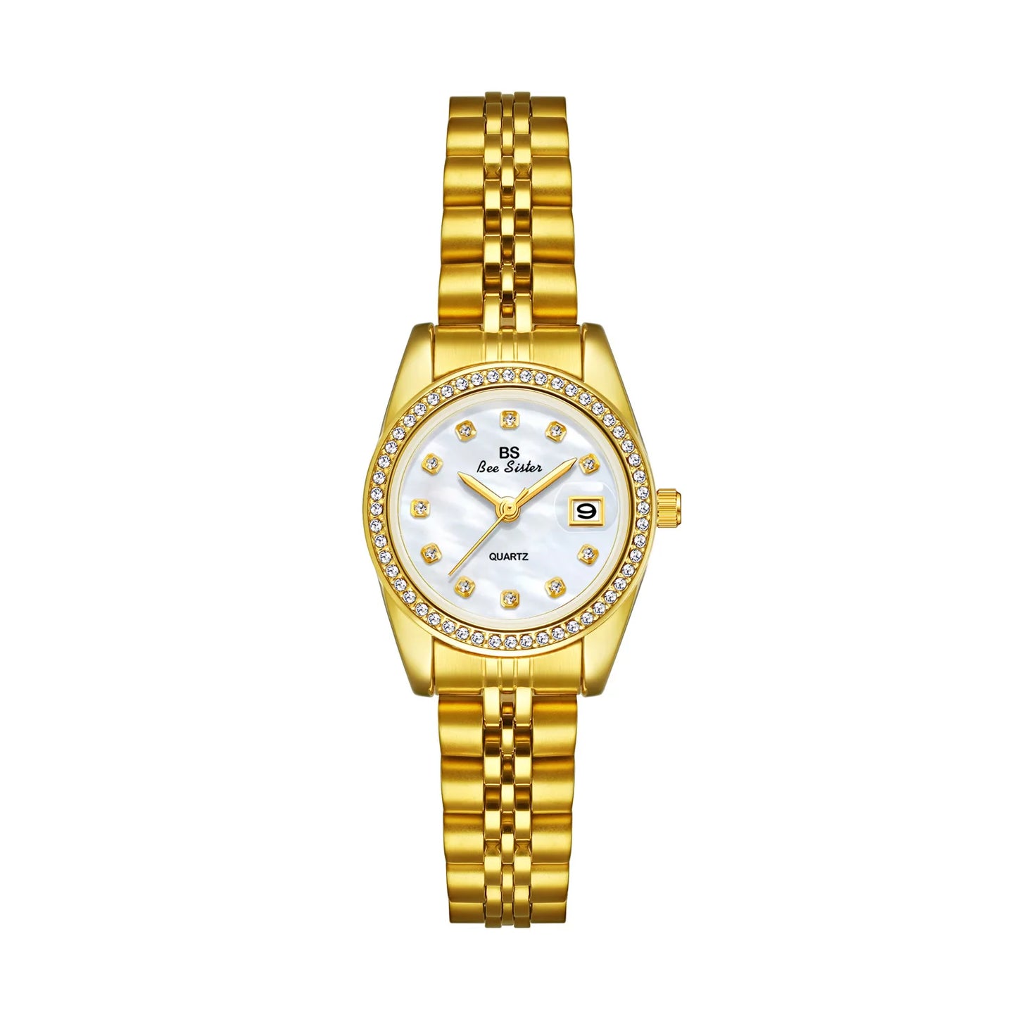 Original Woman Watch Pink Dial Golden Date Quartz Clock Vintage Elegant Stainless Steel Watch Gifts For Women 2024