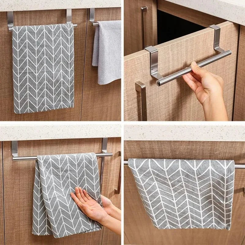 1pc Stainless Steel Towel Rack Bathroom Towel Holder Stand Kitchen Cabinet Door Hanging Organizer Shelf Wall Mounted Towel Bar