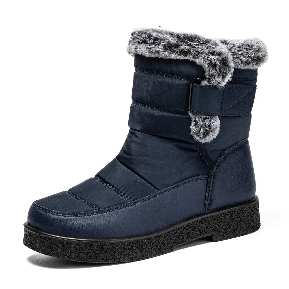 Waterproof Faux Fur Snow Boots for Women Winter Fleece Lining Warm Ankle Boots Woman Soft Sole Non Slip Short Booties Female 44