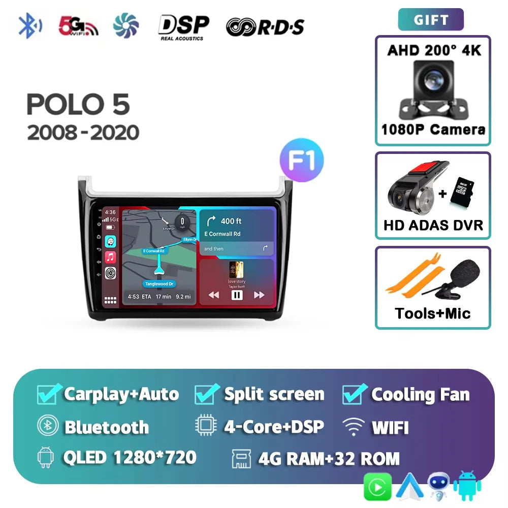 For Volkswagen POLO 5 2008 - 2020 Android 15 12+256GB Car Radio Carplay Auto Multimedia Stereo Video Player GPS Navigation