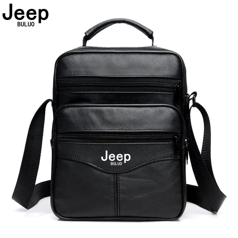 JEEP BULUO Men shoulder bag leather black business casual larg Crossbody Handbag