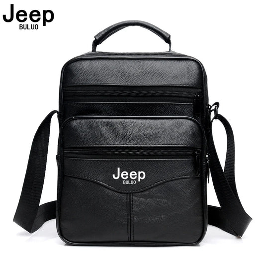 JEEP BULUO Men shoulder bag leather black business casual larg Crossbody Handbag