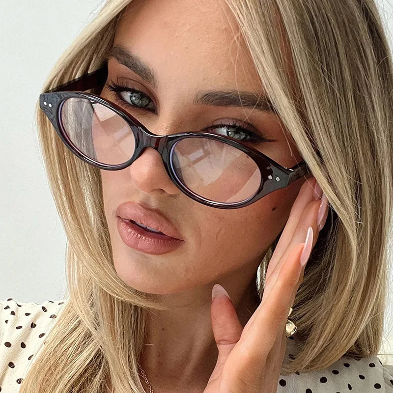 JNPCXI New Retro Small Oval Women Sunglasses Fashion Anti Blue Light Eyeglass Frame Men Trending Rivets Sun Glasses