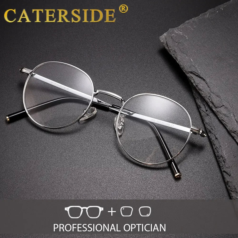CATERSIDE Vintage Men's Optical Glasses High-Quality Round Metal Titanium Frame Customized Prescription Glasses Women's Eyewear
