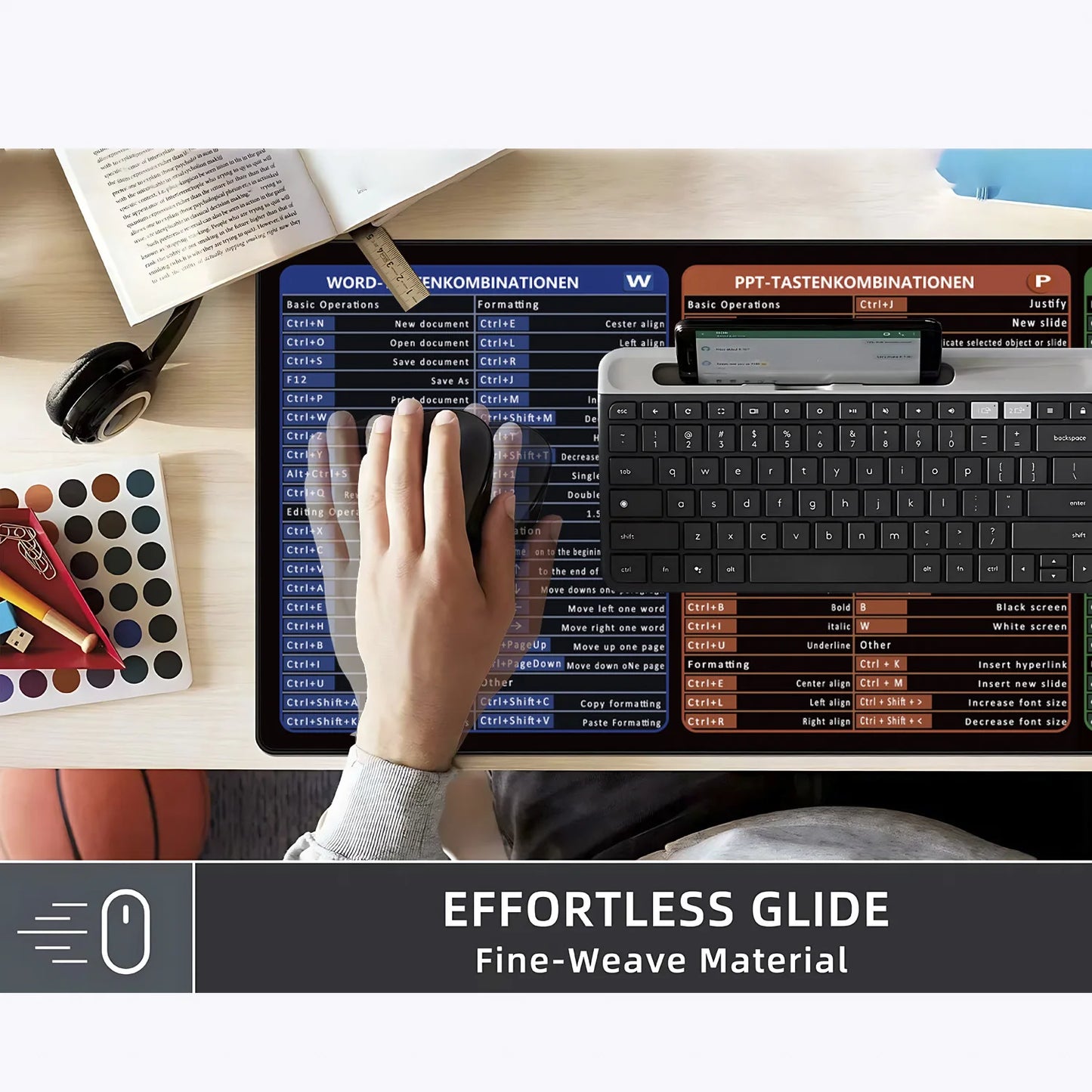 Excel Shortcuts Mouse pad, Extended Mousepad with Stitched Edges, Keyboard Pad for Office & Home Excel Word PPT