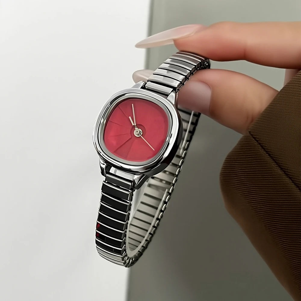 GEDI Small Vintage Watch Woman Square Buckle-Free Stretch Steel Strap Quartz Ladies Watches Luxury Niche Minimalist Watch