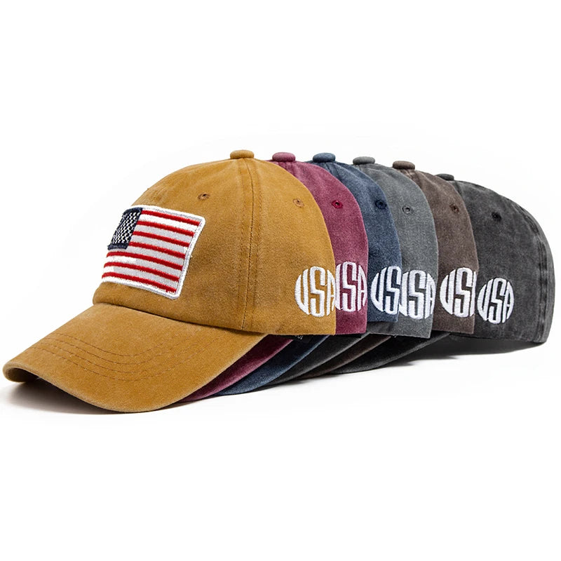 USA Flag Men's Baseball Cap Retro Embroidery Washed Cotton Dad Hats Fashion Hats