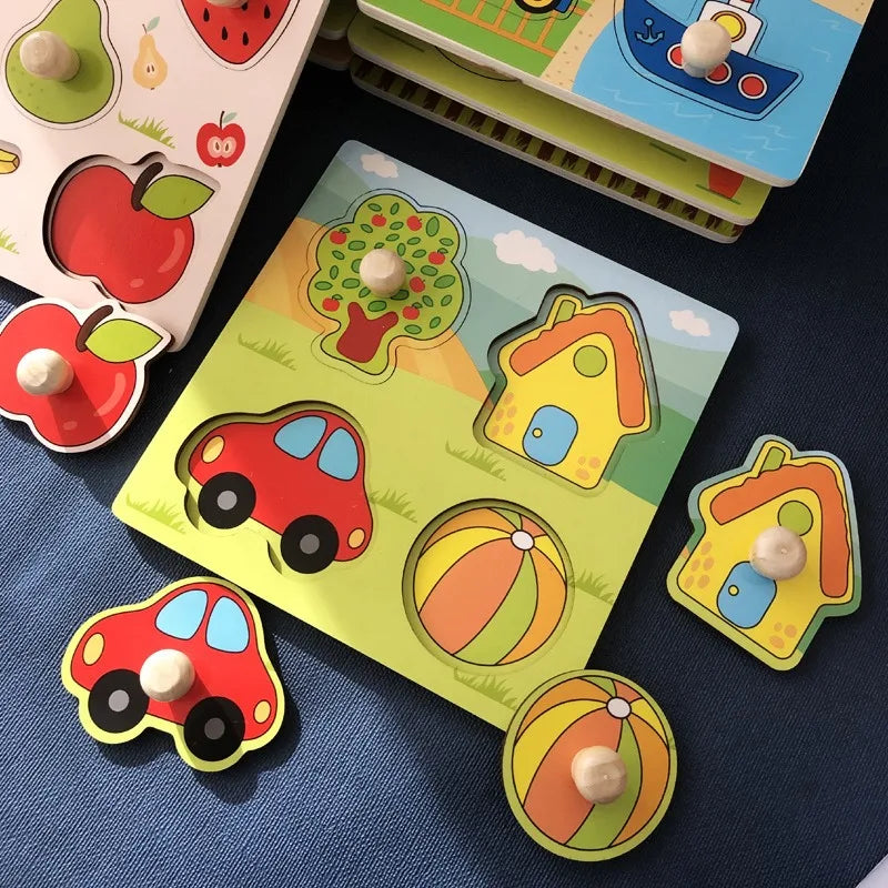 Fruit Style Hand-held Puzzle Board Children's Montessori Early Education Cognitive and Intellectual Toys Shape Matching Baby