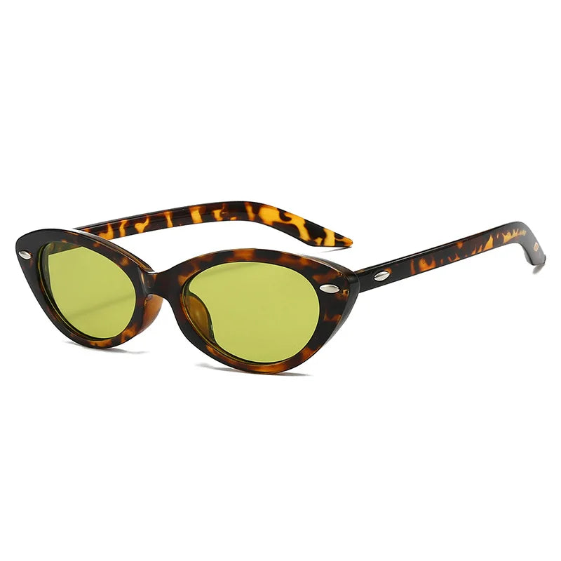 JNPCXI New Cat Eye Rivets Women Sunglasses Fashion Candy Color Shades UV400 Retro Men Trending Leopard Green Sun Glasses