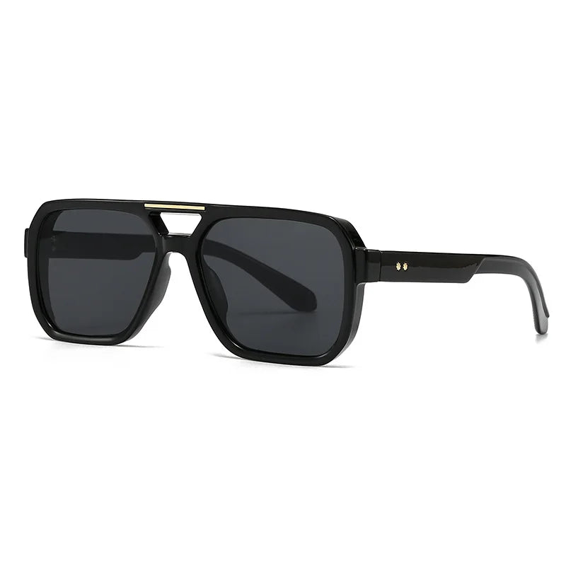 JNPCXI Fashion Double Bridges Square Sunglasses Women Retro Rivets Green Leopard Shades UV400 Men Outdoor Gradient Sun Glasses