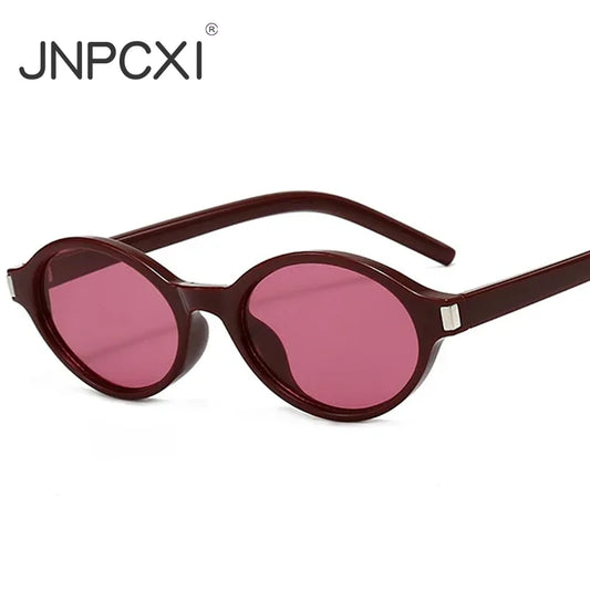 JNPCXI New Fashion Small Oval Sunglasses Women Shades UV400 Retro Punk Men Red Sun Glasses