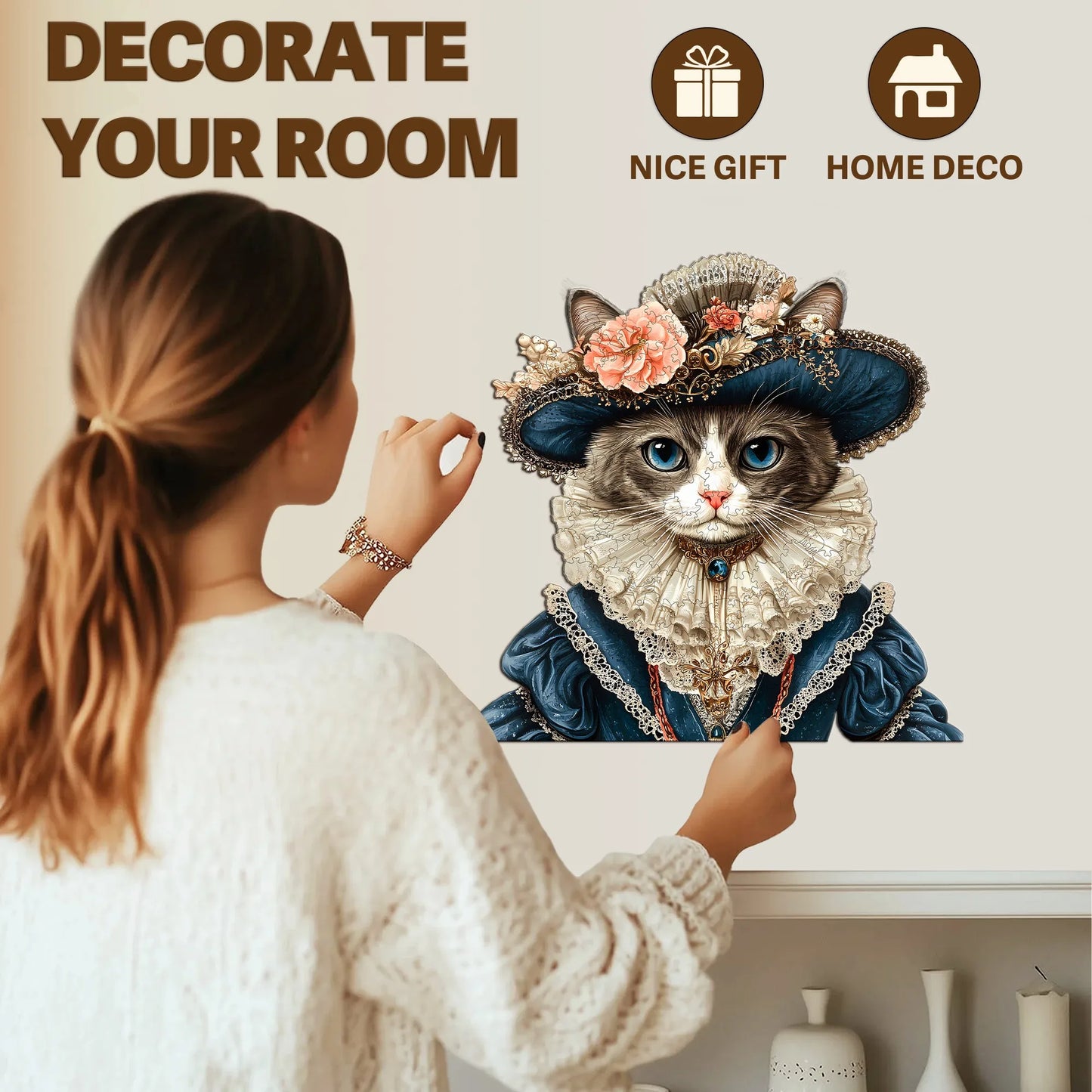Retro Cat Portrait Wooden Jigsaw Puzzles Classic Home Decor Christmas and Halloween Gift Toy For Teen And Kid
