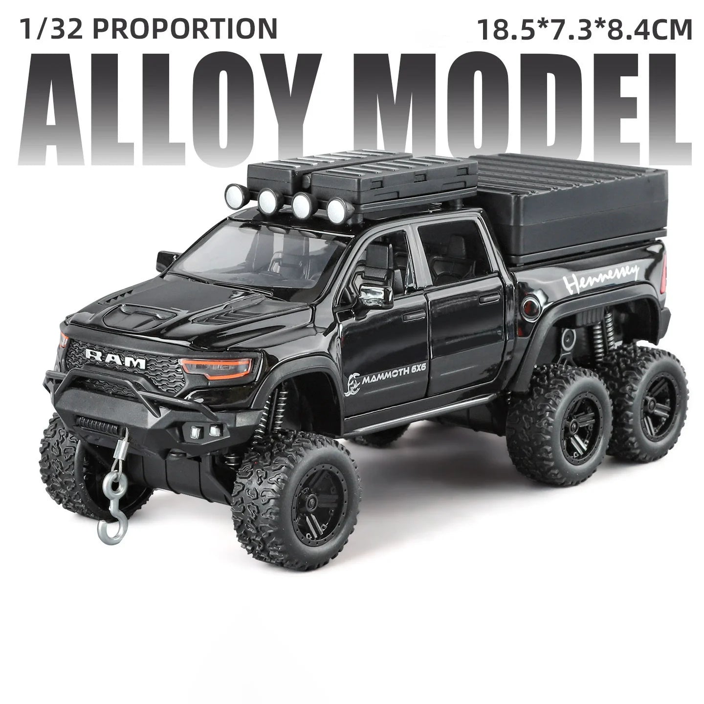 1:32 Scale Ram TRX Mammoth Pickup Car Model Diecast Alloy Toys with Sound Light Pull Back Doors Opened Camper Van Children's Toy
