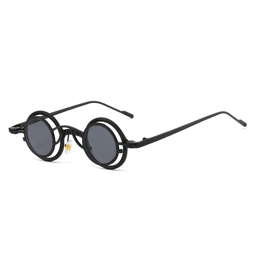 JNPCXI New 2 in 1 Punk Round Men Sunglasses Retro Rivets Women Gold Black Shades UV400 Sun Glasses