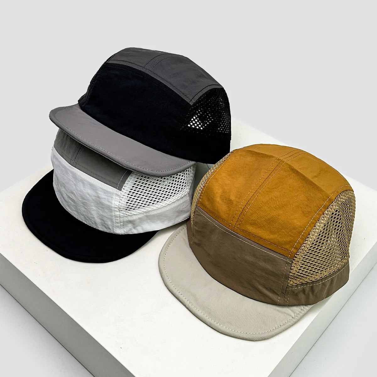 New Unisex Retro Color Block Mesh Baseball Hats Quick Drying Sunshade Outdoor Breathable Peaked Cap Versatile Fashion Short Eave