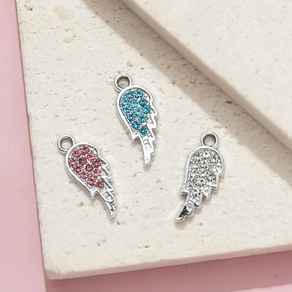 10Pcs Silver Plated Crystal Angel Wings Charm Pendant Jewelry Making Bracelet Necklace Earrings DIY Accessories