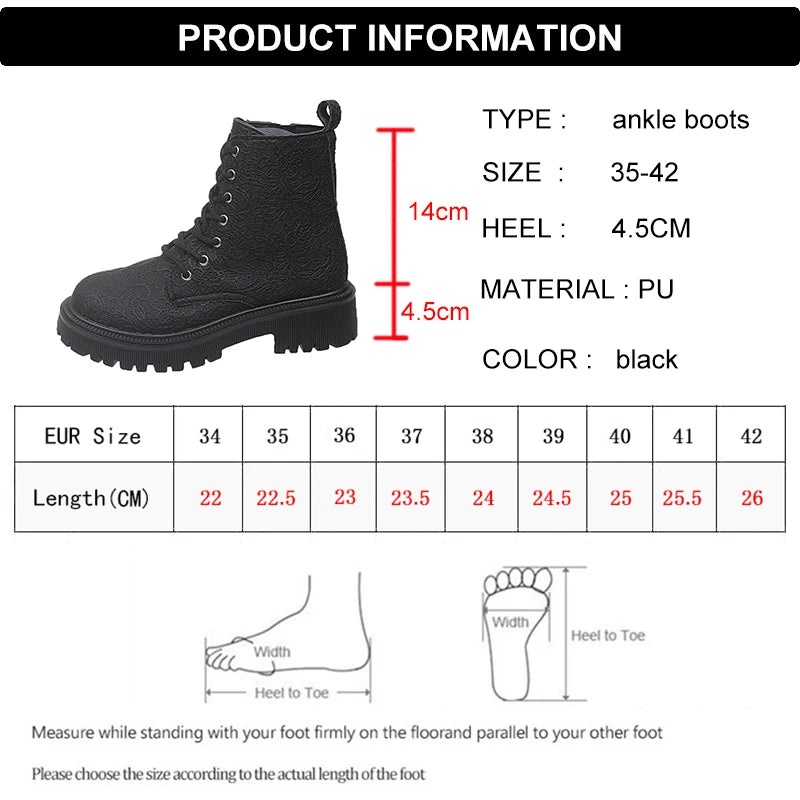 Flower Figure Thick Sole Short Boots Women Fashion Lace Up Platform Ankle Boots Woman 2025 Side Zipper Pu Leather Booties Mujer