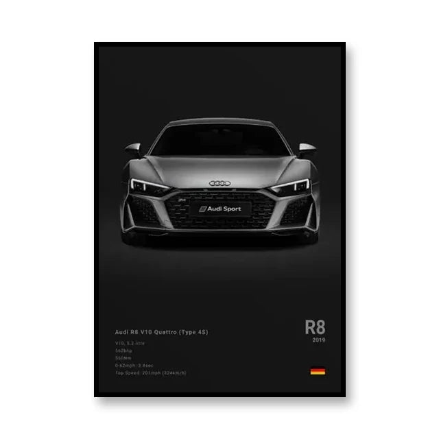 2019 R8 Audi V10 Famous Brand Cars Canvas Wall Art Poster Print M5CS Room Decor