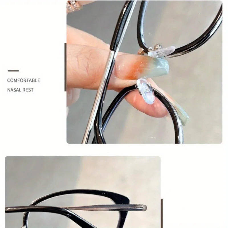 Photochromic Lens Cat Eye Clear Lens Glasses Vintage Stainless Steel Frame Blue Light Blocking Eyewear