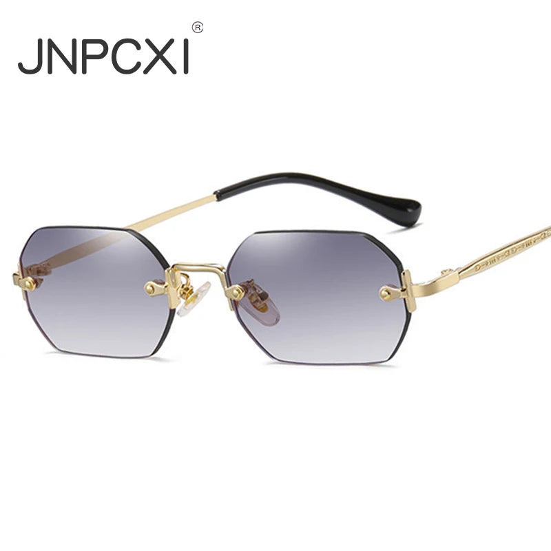JNPCXI New Rectangle Rimless Sunglasses Retro Punk Gradient Shades UV400