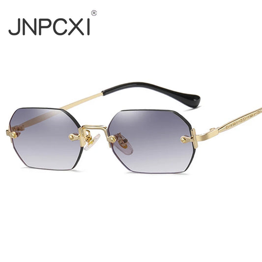 JNPCXI New Rectangle Rimless Sunglasses Retro Punk Gradient Shades UV400