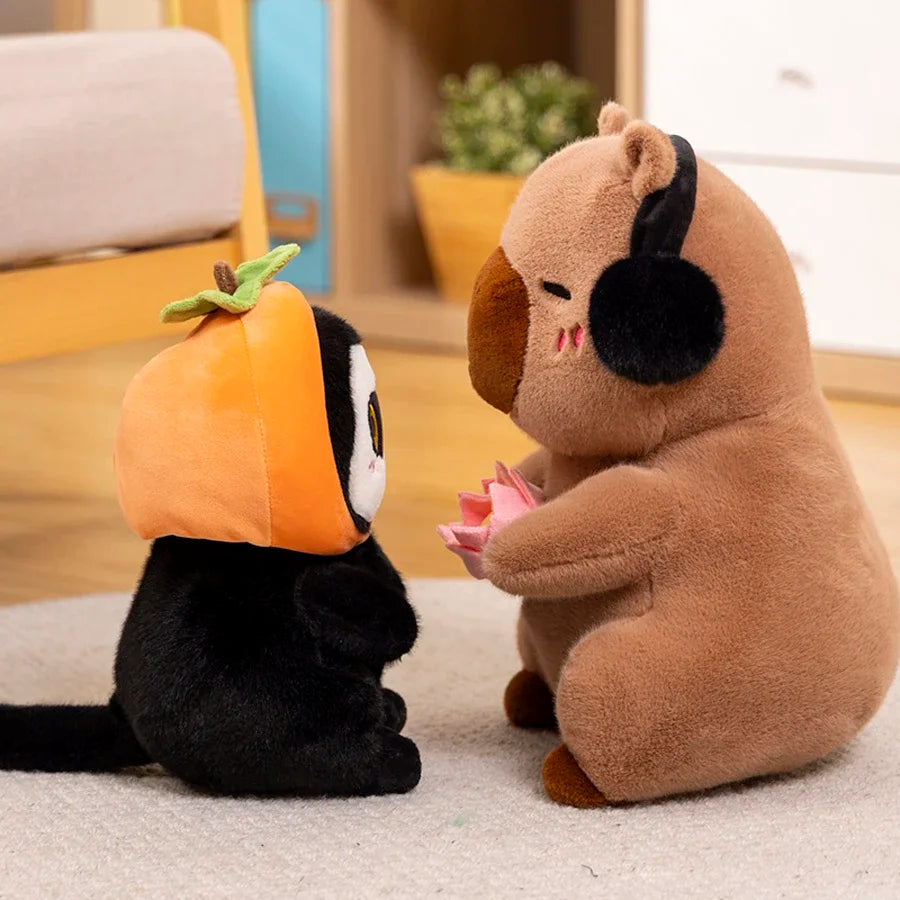 Cute Capybara Plush Toy Stuffed Animals Capybara Hold Lotus Flower White-face Monkey Soft Doll Kids Toys Birthday Christmas Gift