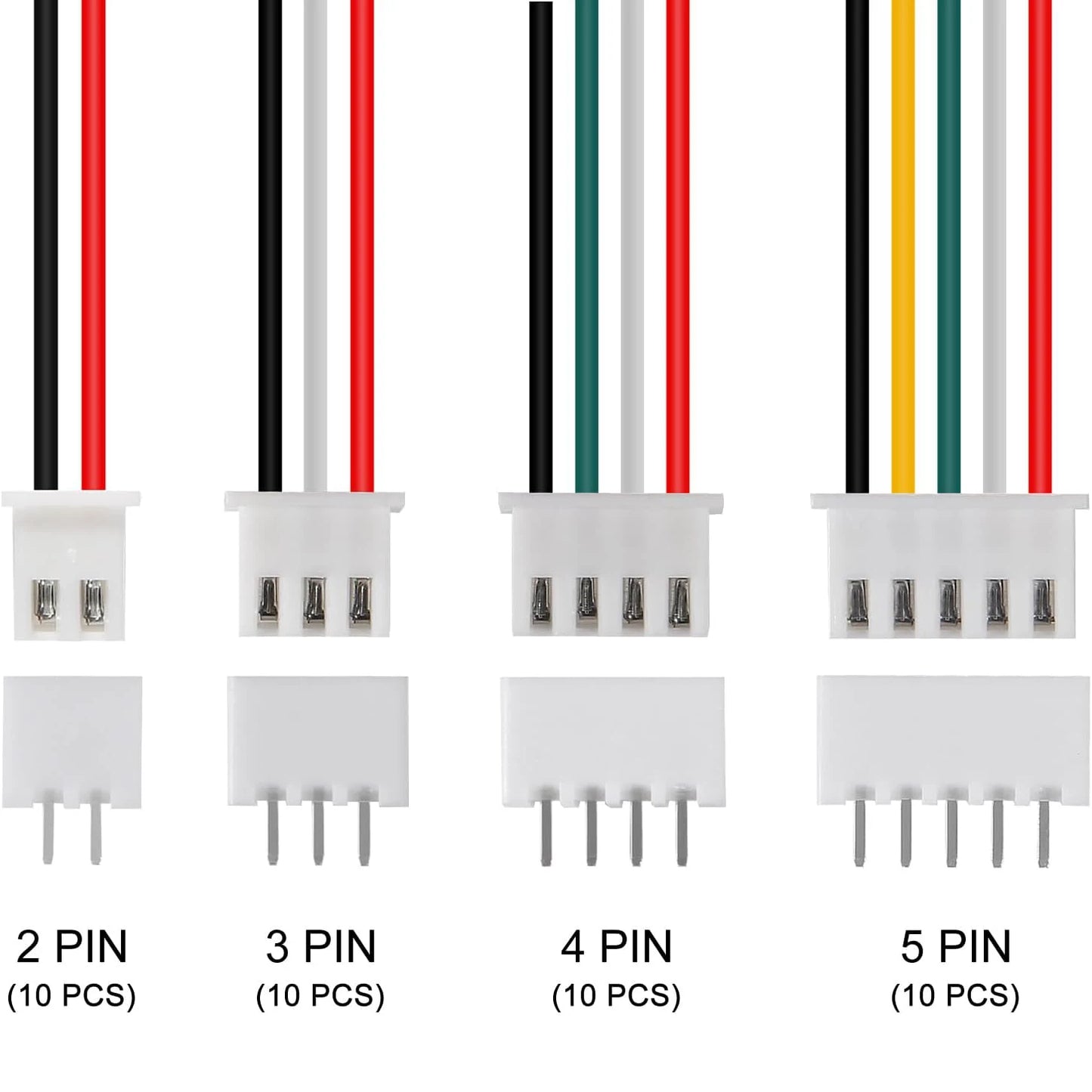 40 Pairs JST XH2.54 Connectors Wire Cable Plug Connectors 2 Pin 3 Pin 4 Pin 5 Pin XH 2.54mm Pitch Connector Kit XH 2.54mm Pitch