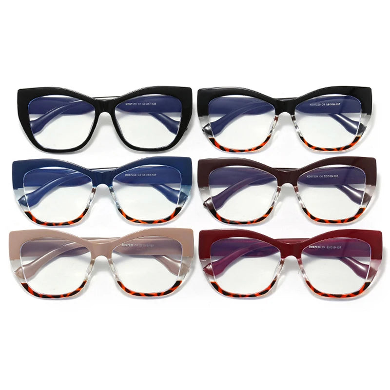JNPCXI New Fashion Double Color Cat Eye Women Glasses Frame Clear Anti Blue Light Optical Leopard Eyewear